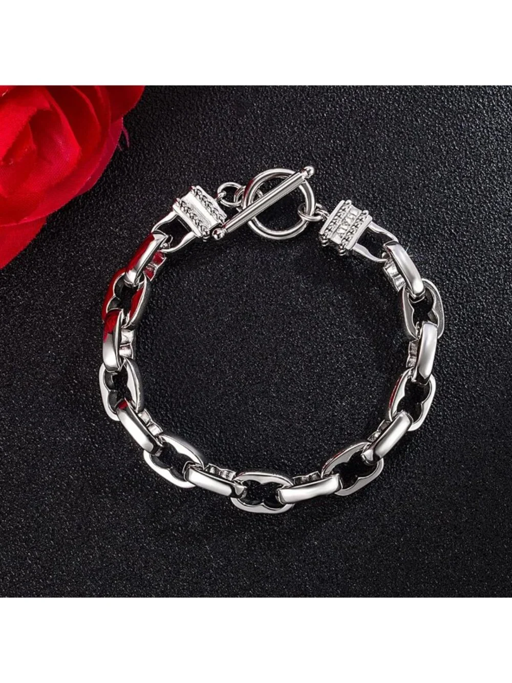 Handmade Solid 925 Silver Box Chain Bracelet for Men, Hip Hop Style, 7-10 Inch